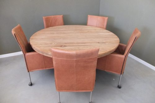 Ronde Eettafel Met Doorleefd Teak Blad Story Landelijk Wonen