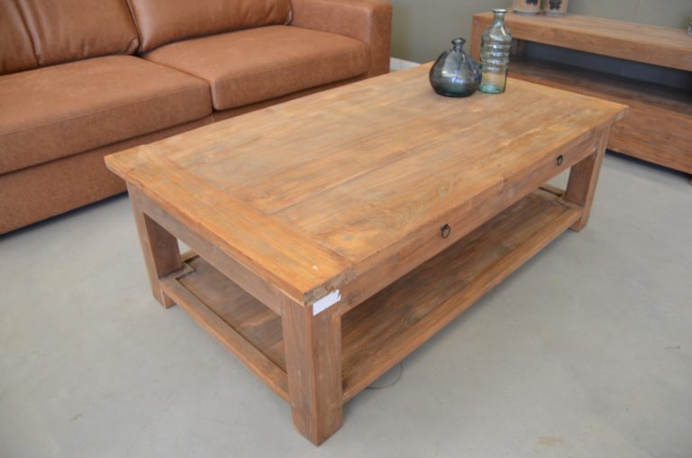 Teak houten salontafel met 2 lades en onderplank Story landelijk wonen