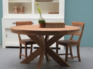 Ronde eettafel met doorleefd teak blad 150 cm - Afhaalaanbieding
