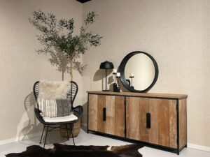 Teak dressoir 185 cm breed met metalen frame