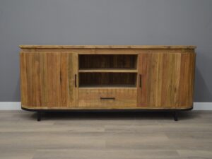 teak dressoir ronde kanten 220 cm geborsteld