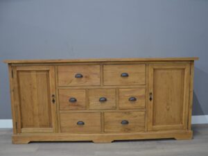 Geborsteld teak dressoir 200 cm breed