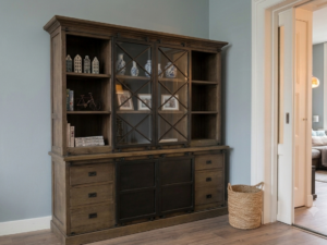 Teak vitrinekast 200 cm - Industrieel