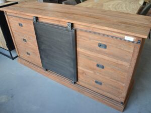 Teak dressoir met metalen schuifdeur 180 cm