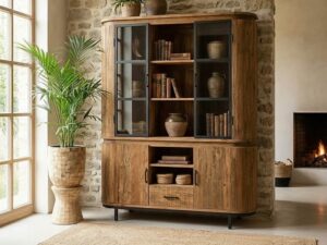 Vitrinekast ronde kanten 180 cm stalen deuren