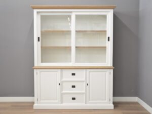 Witte buffetkast of vitrinekast met eiken details 180 cm