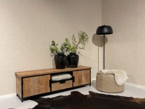 teak tv kast 180 cm metalen frame