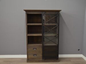 Teak vitrinekast 120 cm - Industrieel