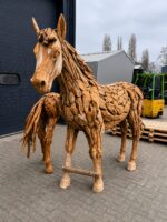Uniek Handgemaakt Teakhouten Paard – Levensgroot Kunstwerk
