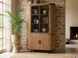 Vitrinekast ronde kanten 120 cm stalen deuren  -