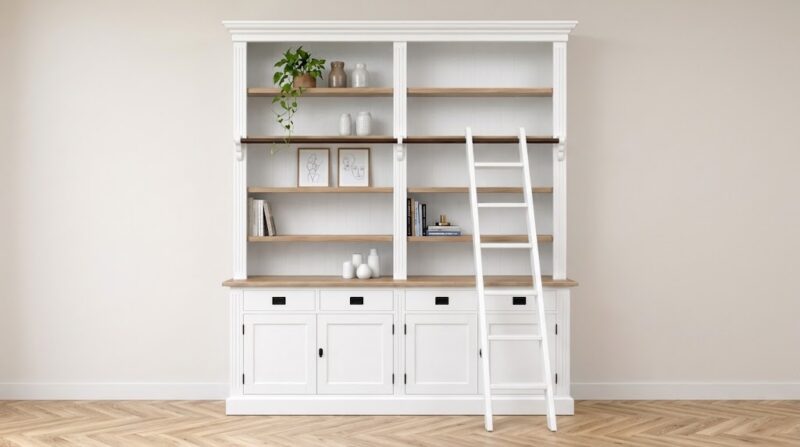 Boekenkast 200 cm breed wit-eiken