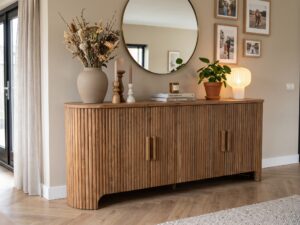 Teak dressoir ronde zijkanten 215 cm