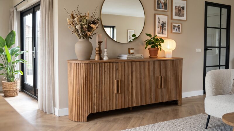Teak dressoir ronde zijkanten 215 cm (7)